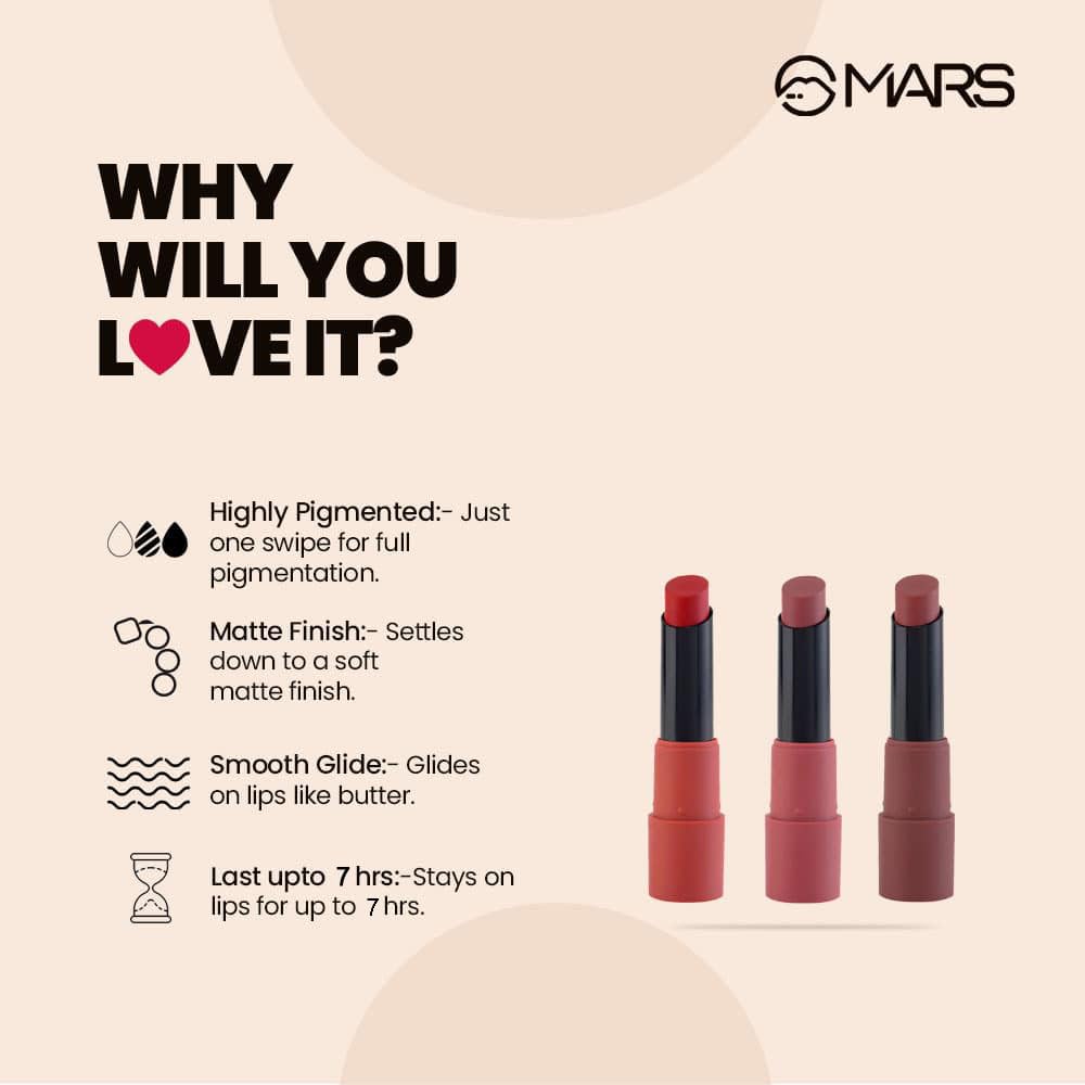 MARS Matte Box Set of 3 Lipsticks for Women, 01-Red & Maroon