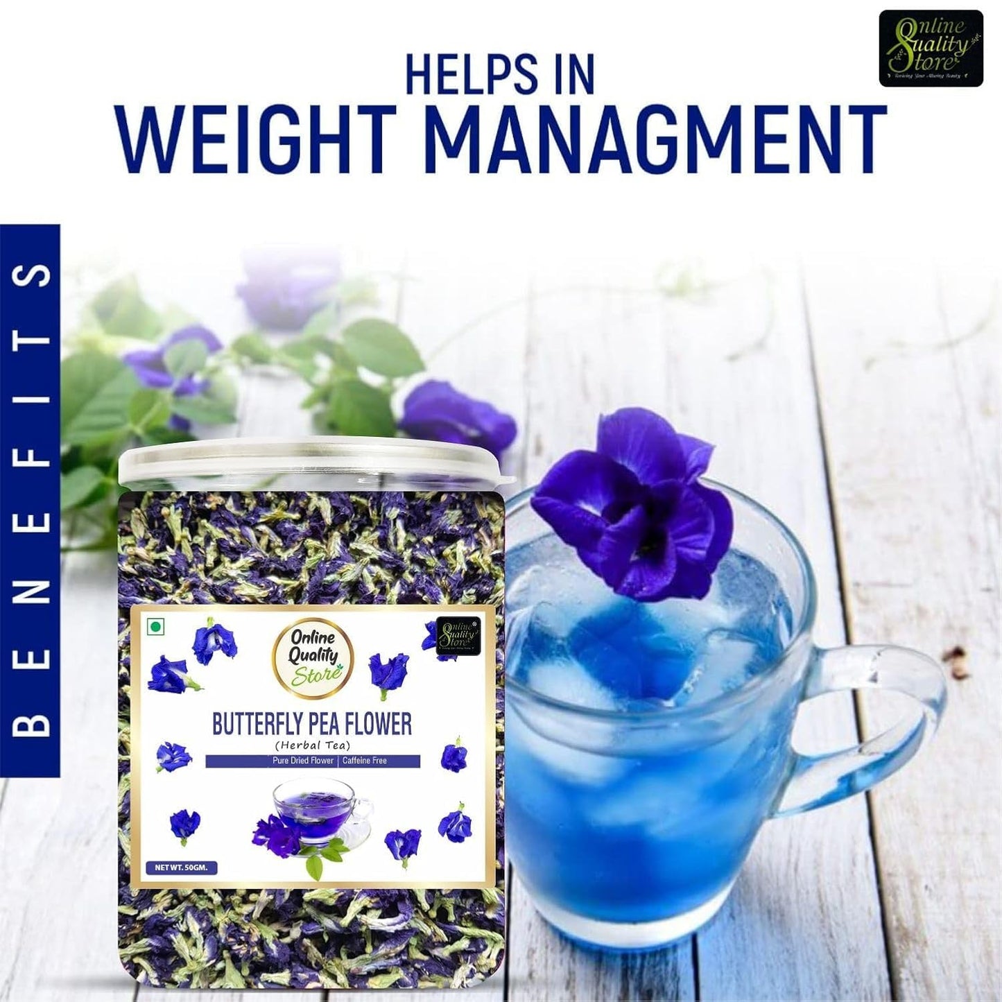 Online Quality Store Butterfly Pea Flower Tea, 50 gm | Blue Pea