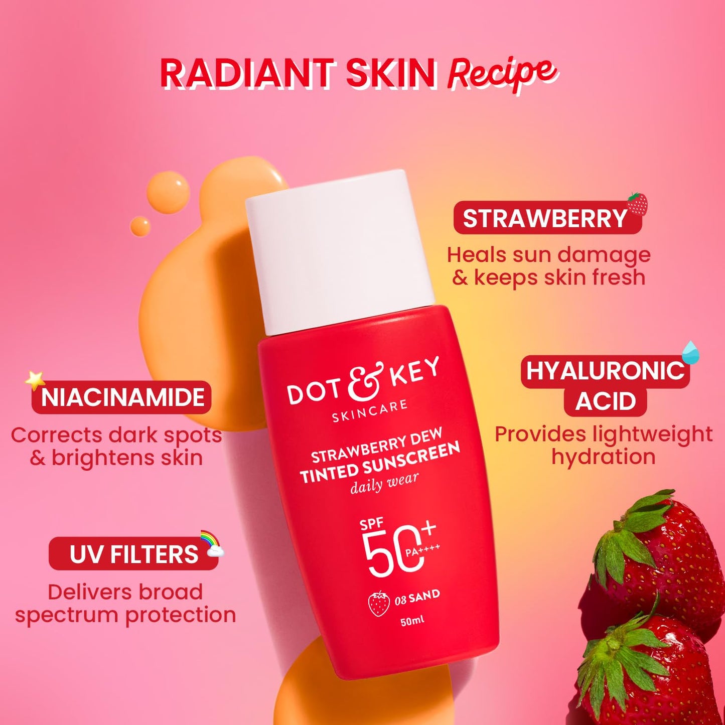 Dot & Key Strawberry Dew Tinted Sunscreen SPF 50+ Pa++++ - 03 Sand, 50 ml