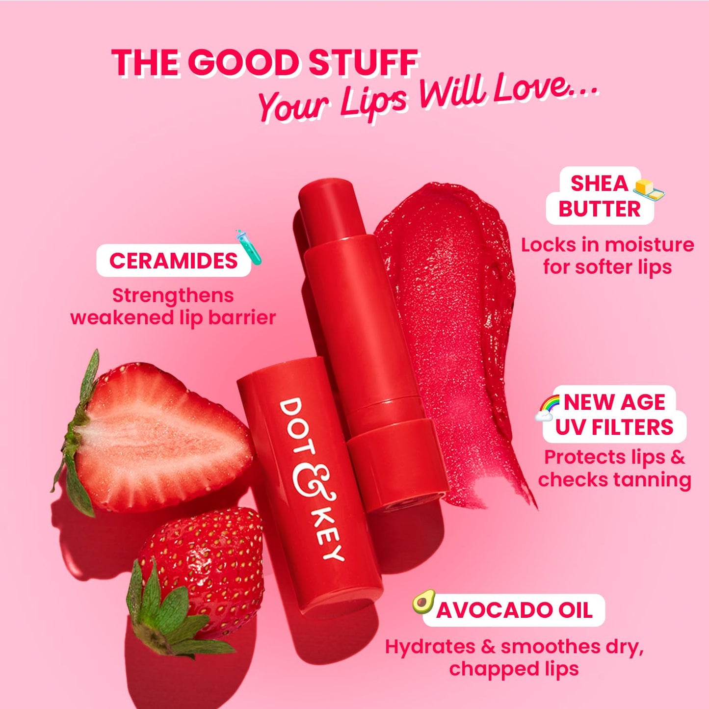 Dot & Key Barrier Repair Hydrating Lip Balm SPF 50 | Strawberry Red, 4.5 gm