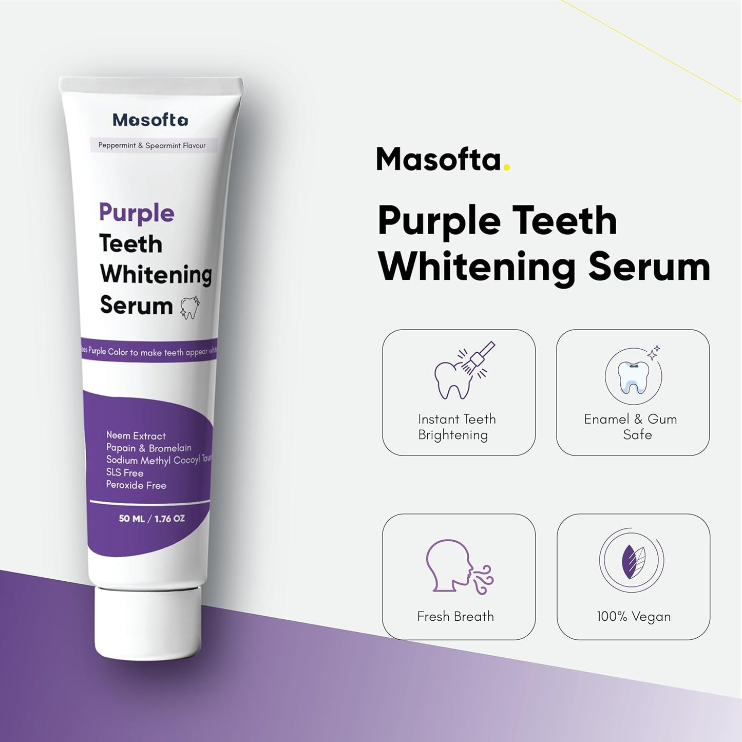 Masofta Purple Teeth Whitening Serum For Yellow & Dark Teeth Stains, 50 ml