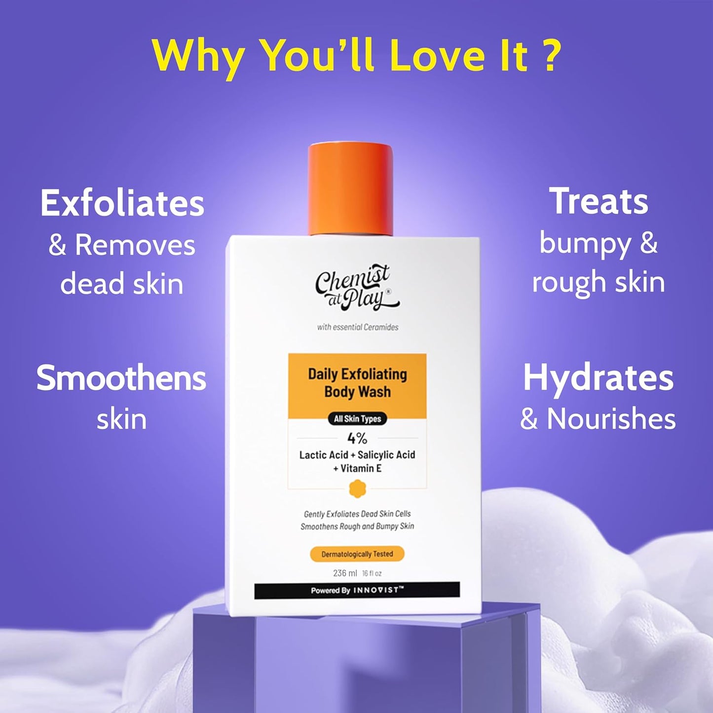 Chemist At Play 1% Salicylic Acid Exfoliating Body Wash | Paraben & SLS Free | Enriched with Vitamin E & Murumuru | Gentle Exfoliating Shower Gel | Prevents Dry, Rough, Bumpy Skin | 236ml (Pack of 3)
