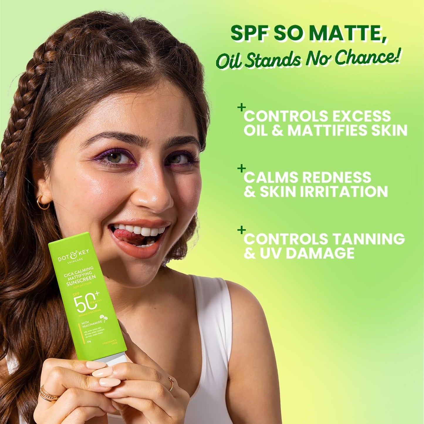 Dot & Key CICA Calming Mattifying Sunscreen SPF 50 PA++++, 80 gm
