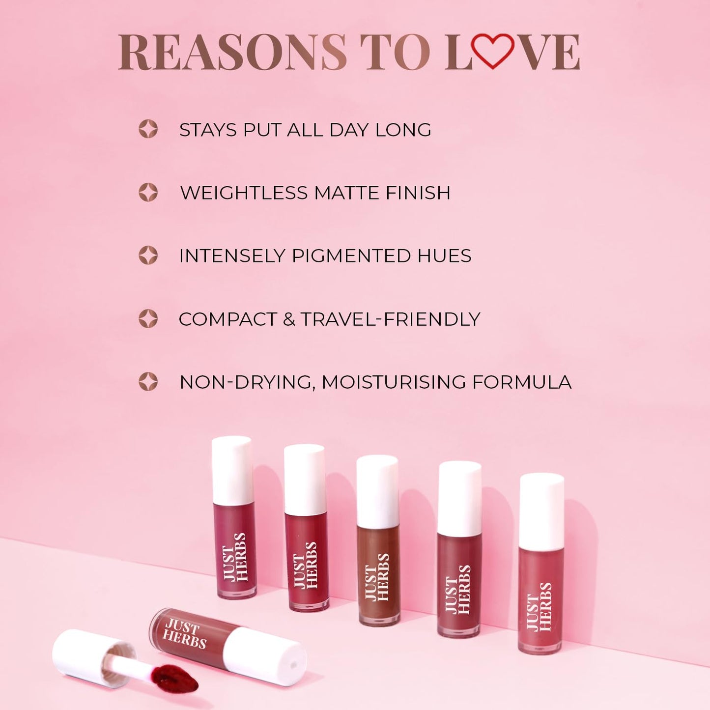 Just Herbs Ayurvedic Liquid Lipstick Kit Set of 5, Deeps & Reds, 5 ml