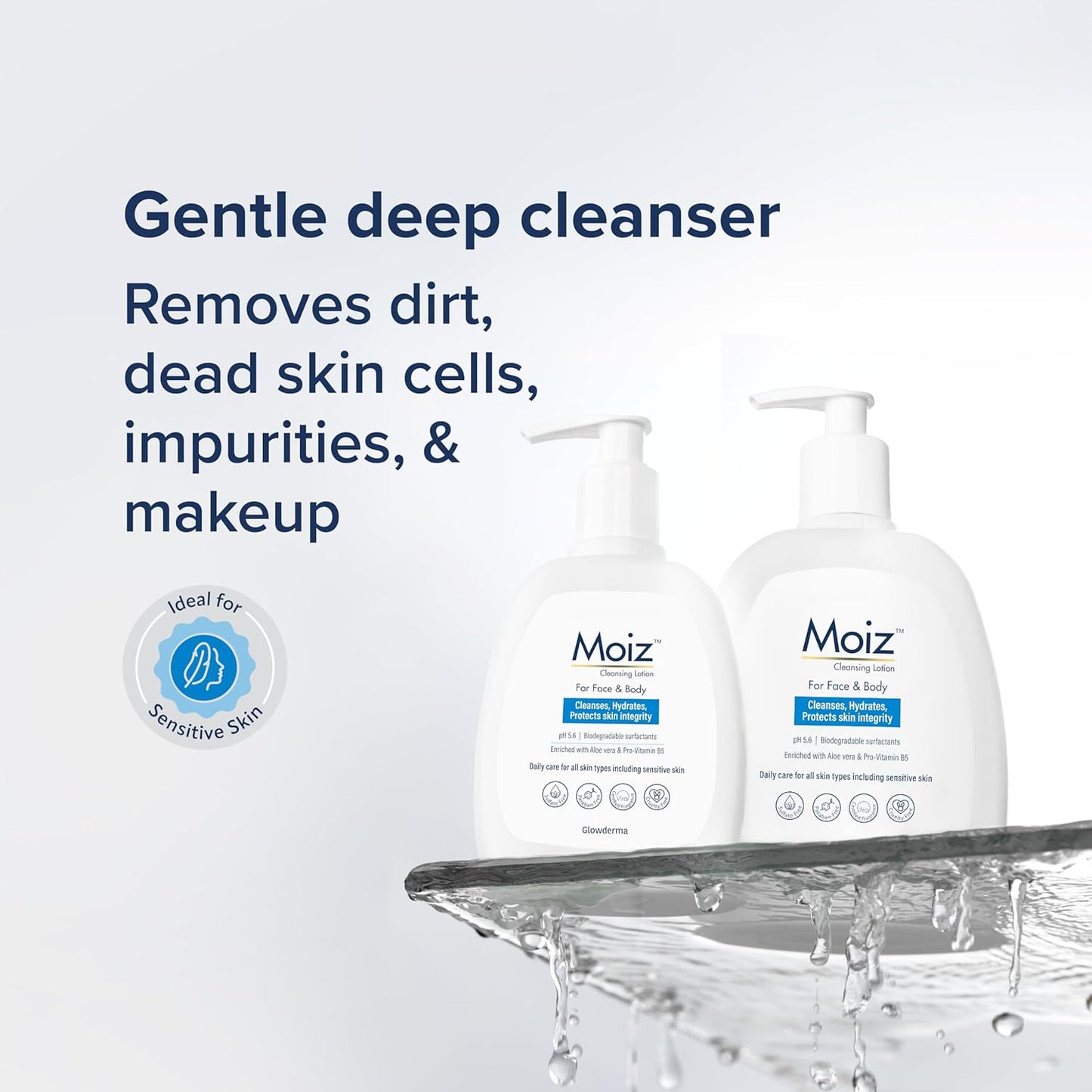 Moiz Cleansing Lotion, Face & Body Cleanser, pH 5.6, 400 ml