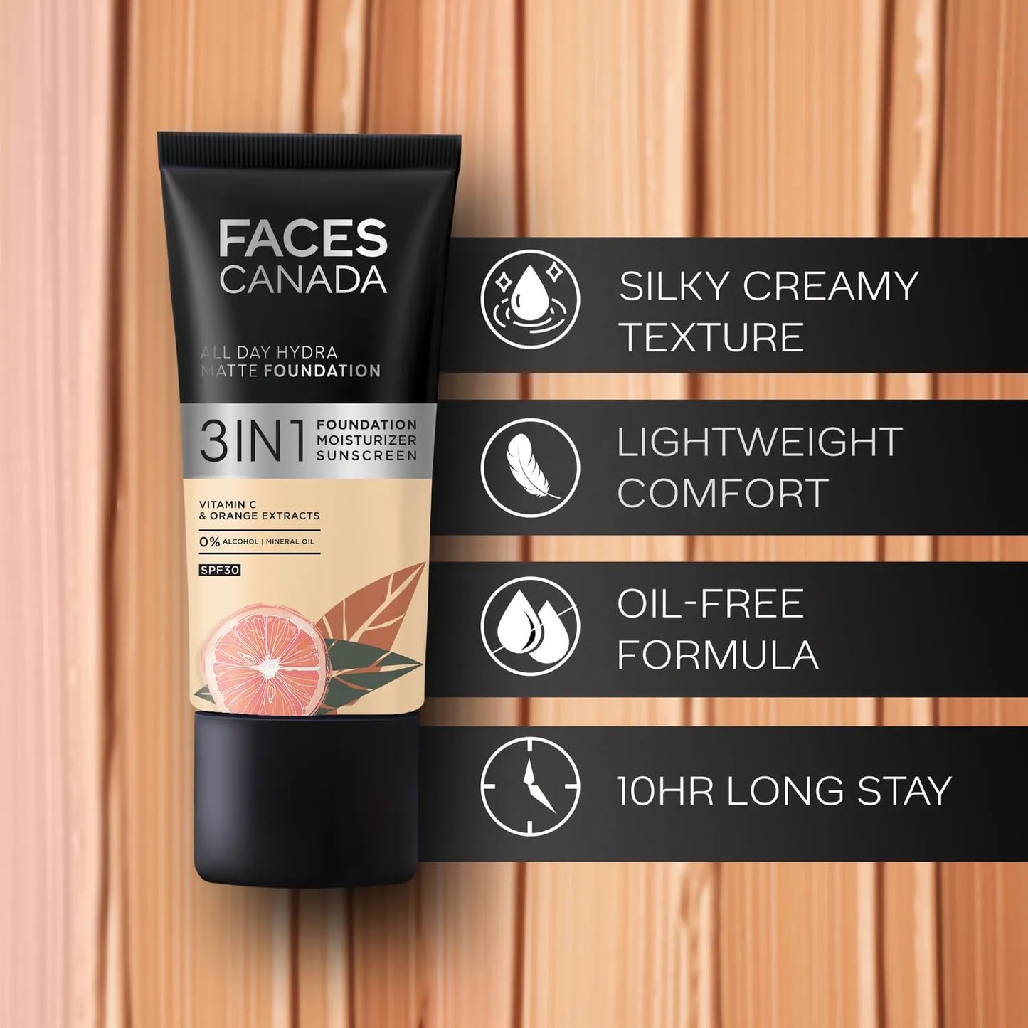 FACES CANADA All Day Hydra Matte Foundation | 3-in-1 Foundation + Moisturizer + SPF 30 | Absolute Ivory 012 | 30ml