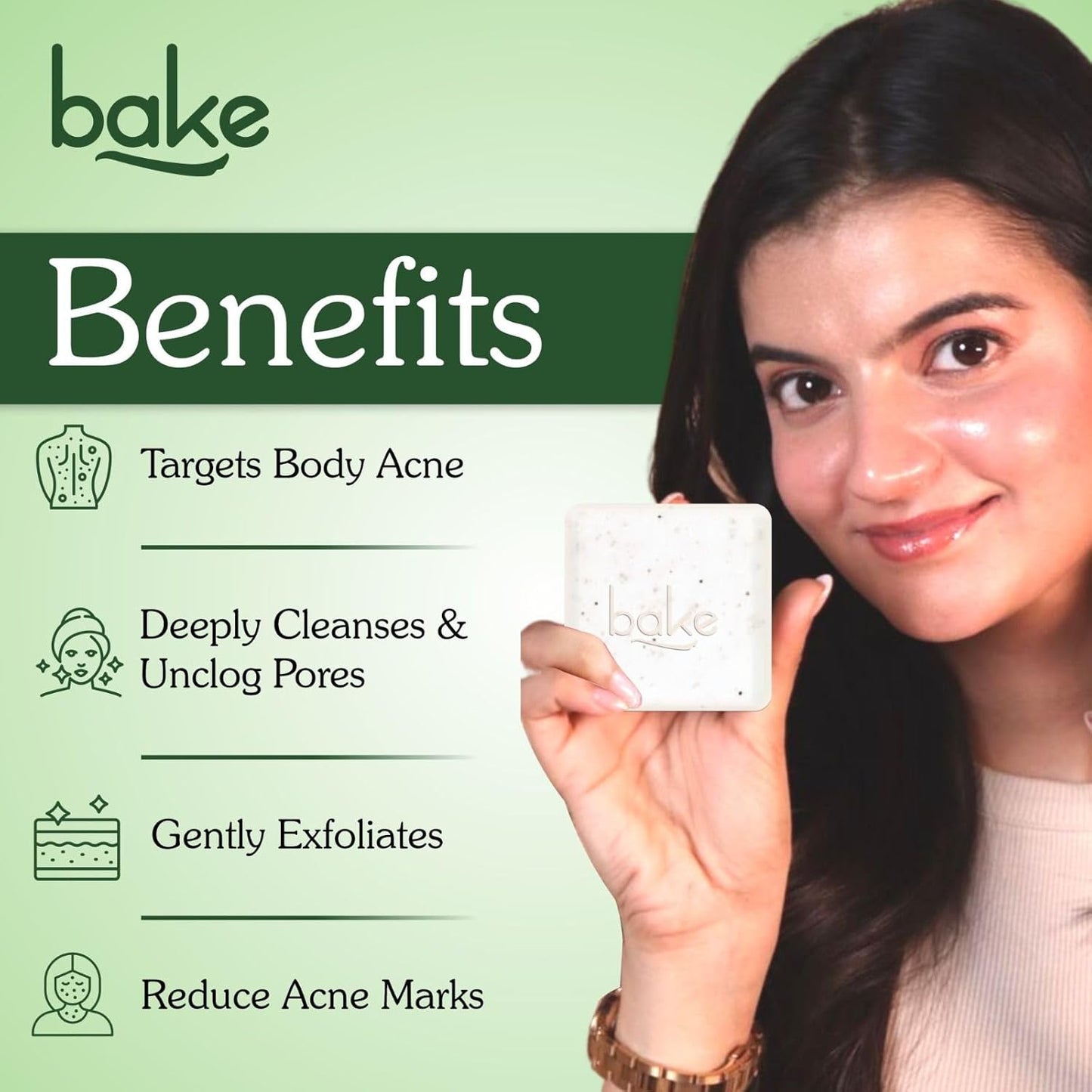 BAKE 2% Salicylic Acid Soap (2 pcs) Scrub Treatment with Niacinamide for Body & Back Acne, Reduces Strawberry Legs | Fades Dark Spots | Non Drying Formula | Soap For Men & Women | 100g x 2