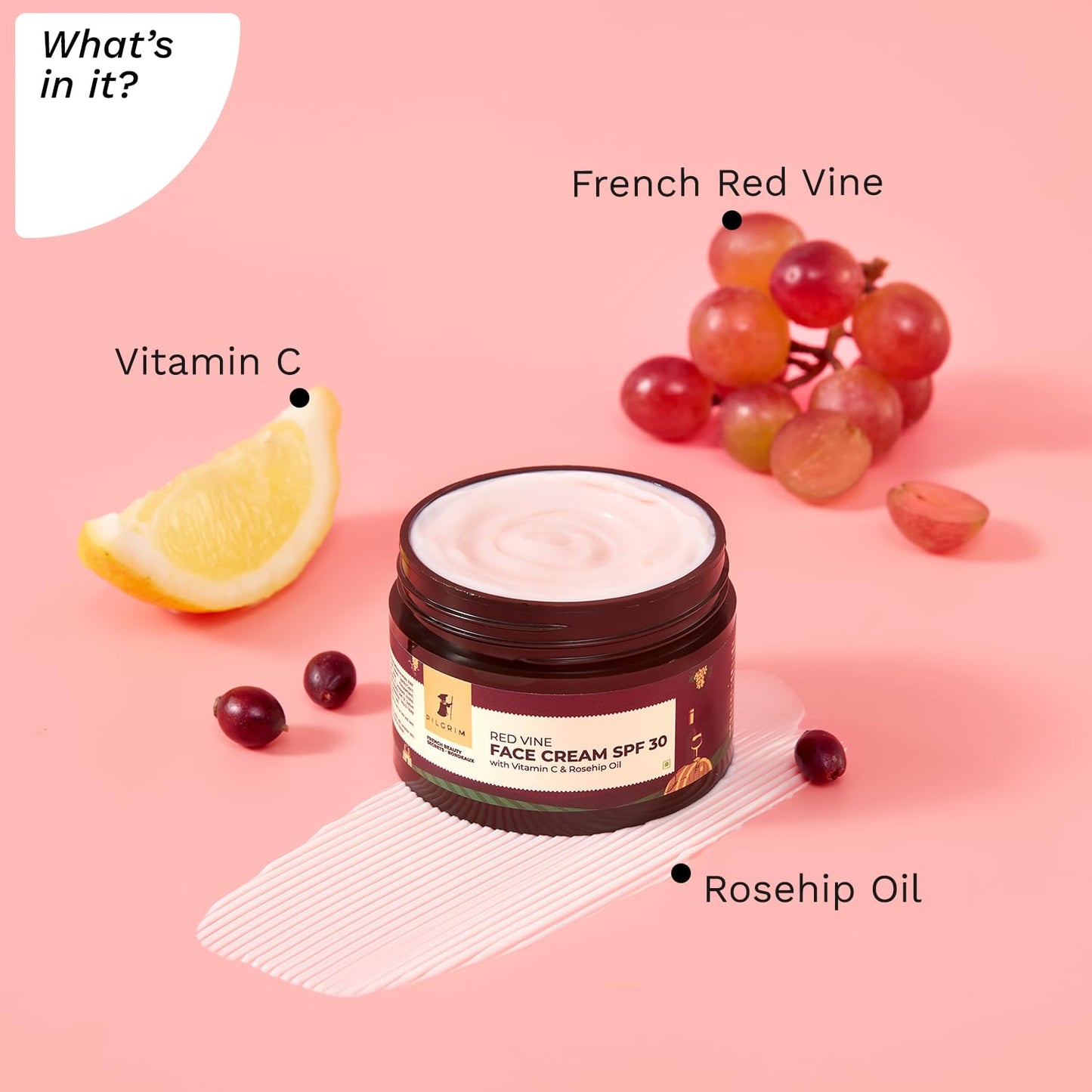 Pilgrim French Red Vine Face Cream with SPF 30 Sunscreen, Sun Protection PA+++, 50 gm