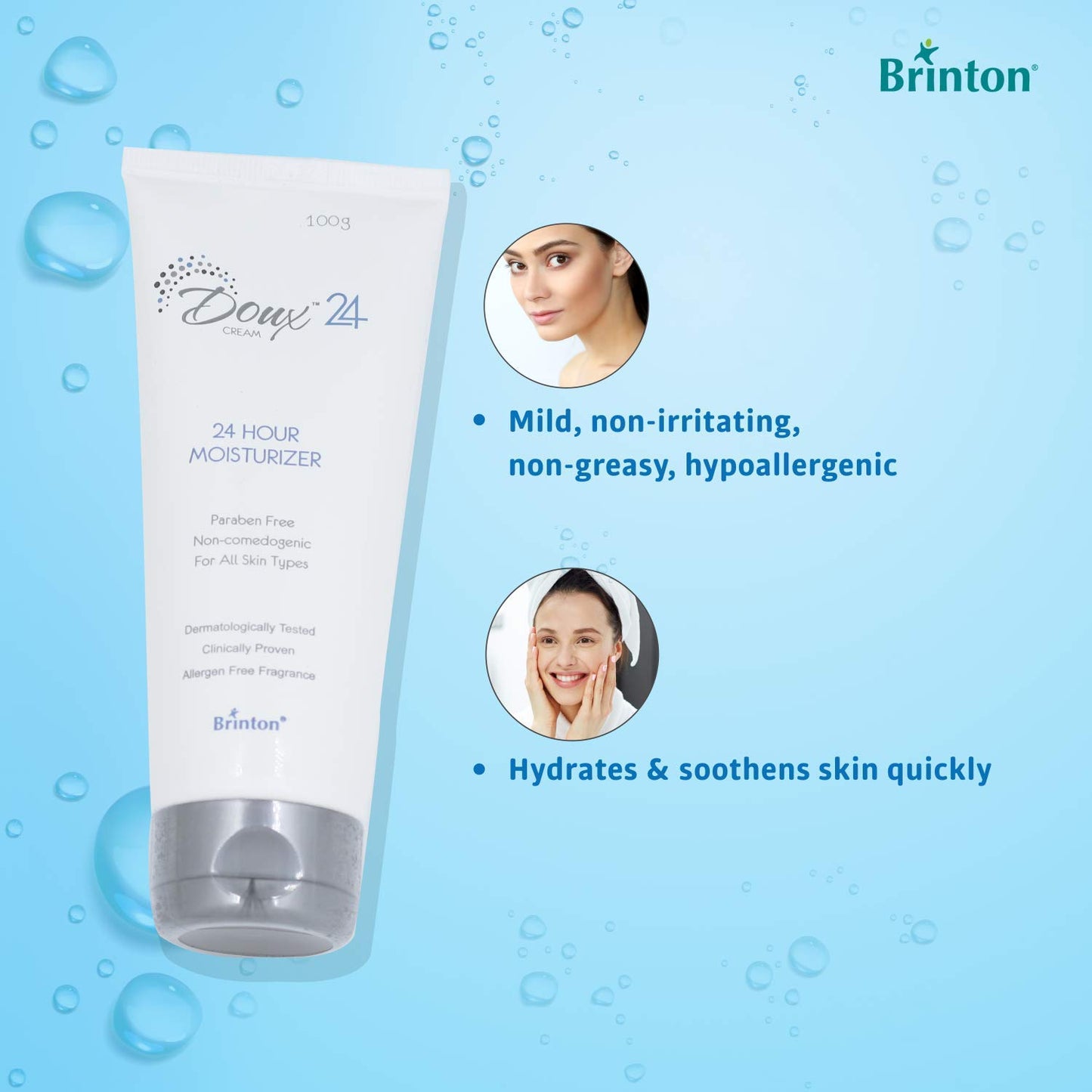 Brinton Doux 24 Hour Moisturizer Cream, Lightweight, Non-Greasy, Non-Irritating, 100 gm