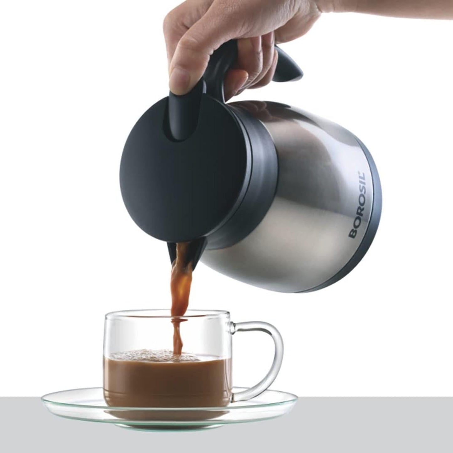 Borosil Stainless Steel 750 ml Teapot with Handle, Silver