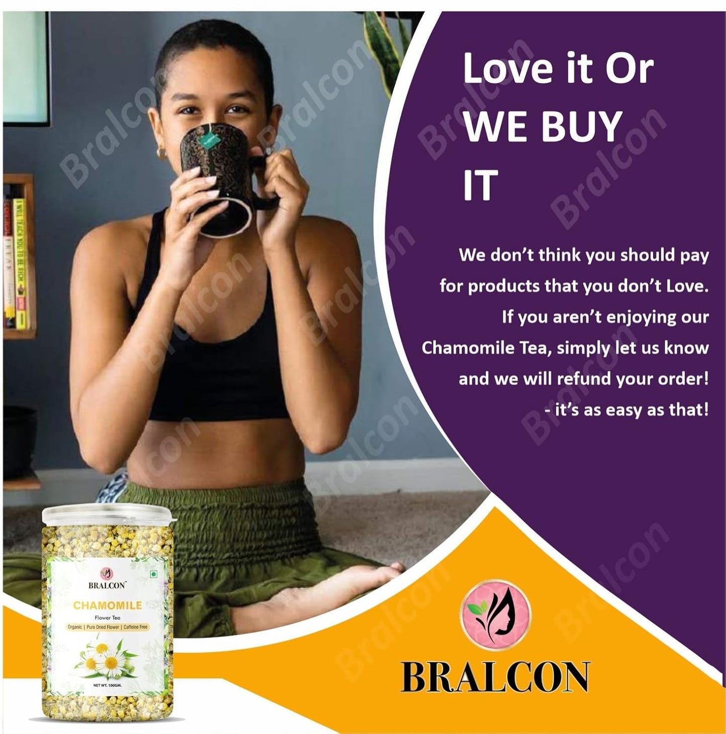 Bralcon Organic Chamomile Flower Tea - 100 Gm | Boost Immunity| Detox & Stress Relief
