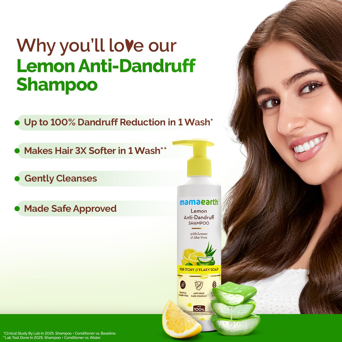 Mamaearth Lemon Anti-Dandruff Shampoo with Lemon, ZPTO, Climbazole, Aloe Vera, 250 ml