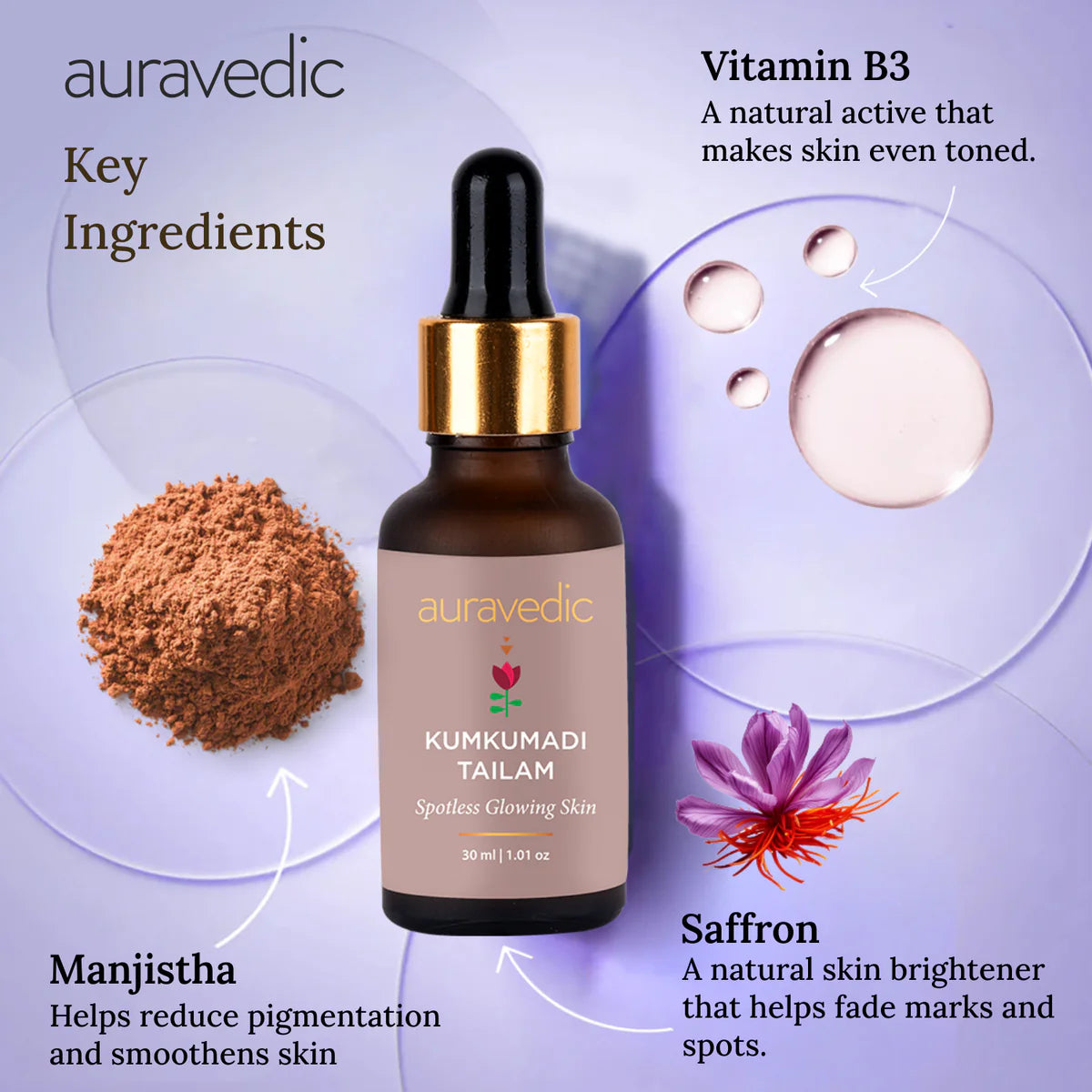 Auravedic Kumkumadi Tailam, Kumkumadi Face Oil for Glowing Skin, Kumkumadi Gold Glow Face Oil