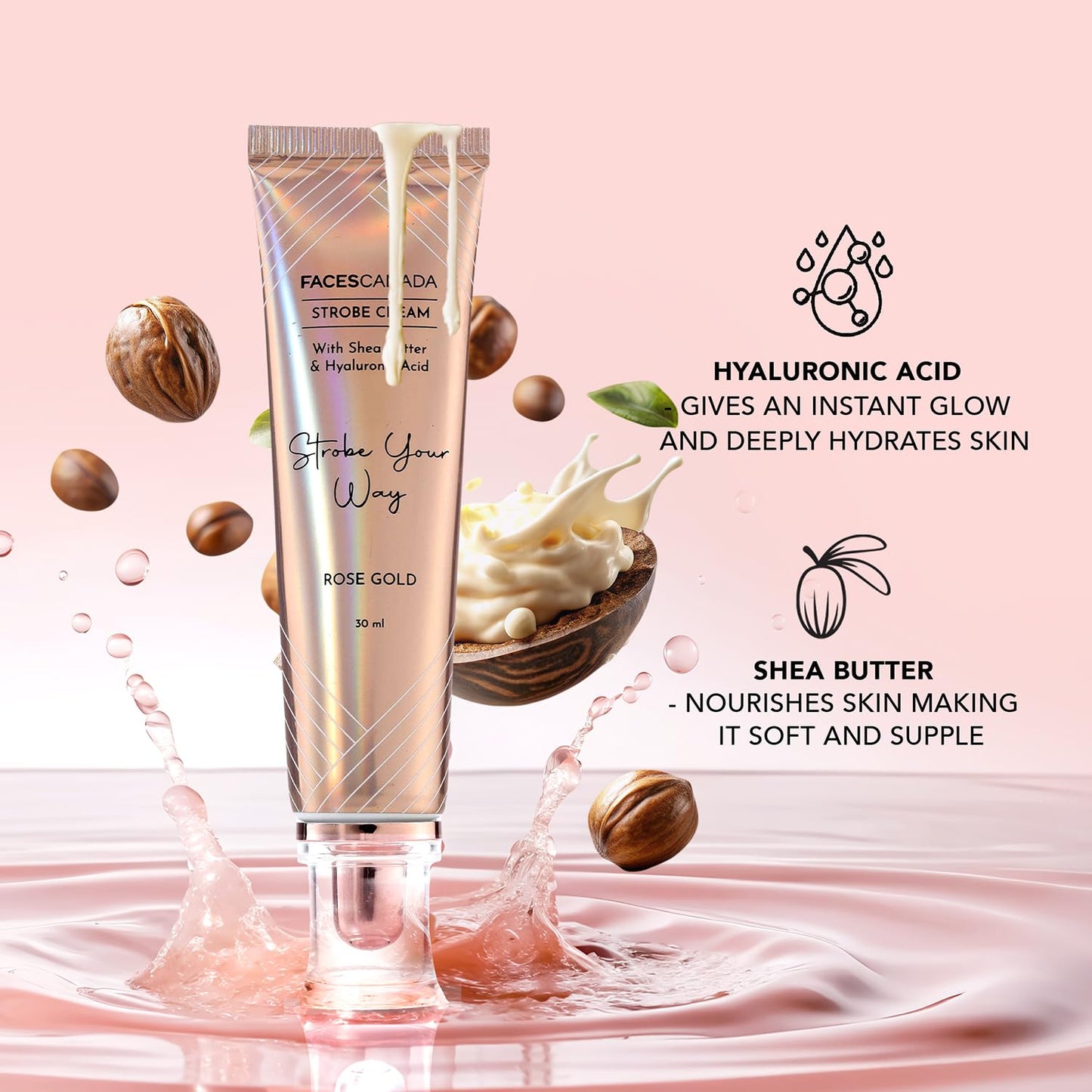 FACES CANADA Strobe Cream - Gold, 30 gm | Primer + Highlighter + Moisturizer