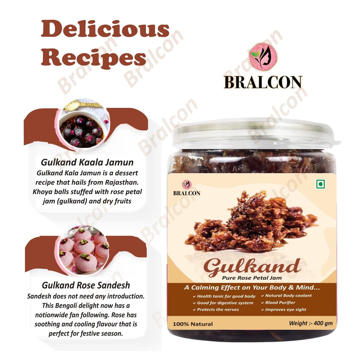 Bralcon Natural Gulkand (Rose Petal Jam) - 400 gm