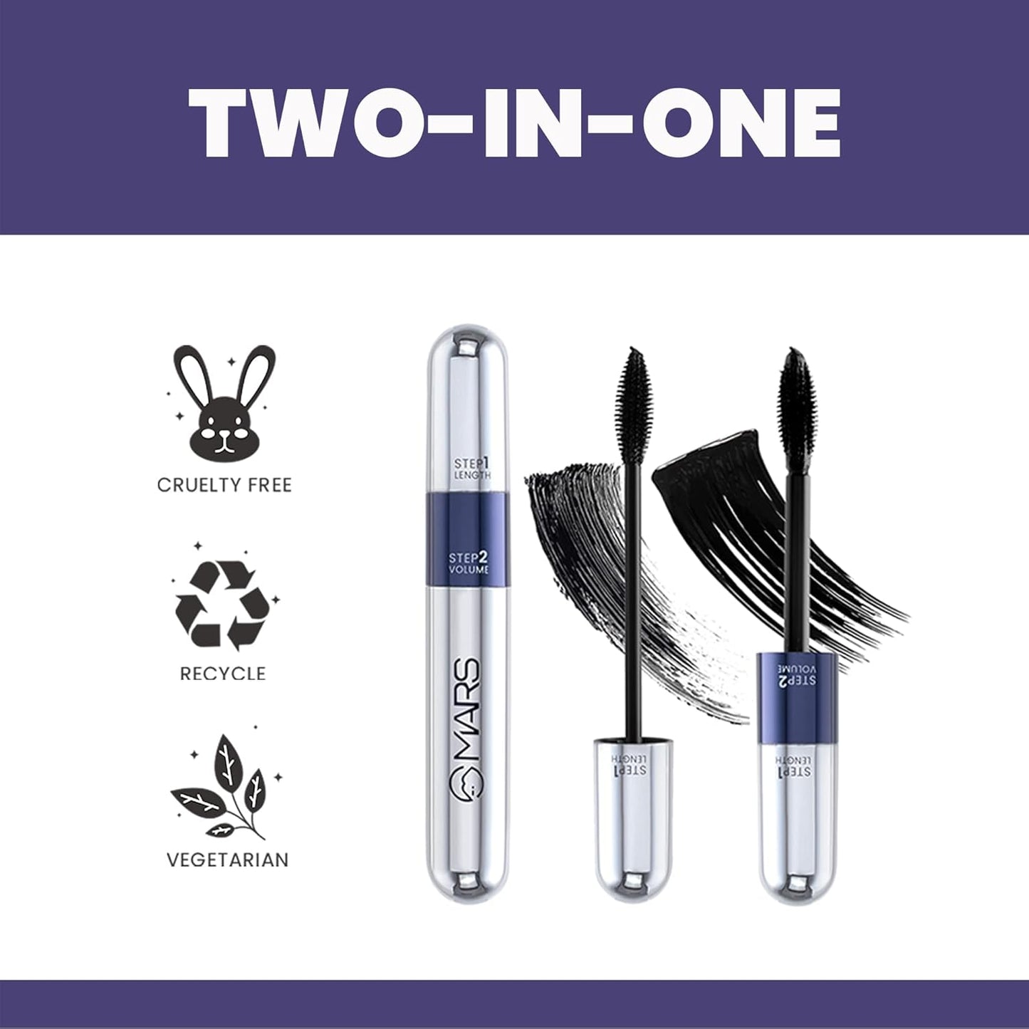 MARS Double Trouble Volumizing and Lengthening Mascara | 2-in-1 Mascara, 15 ml, Black