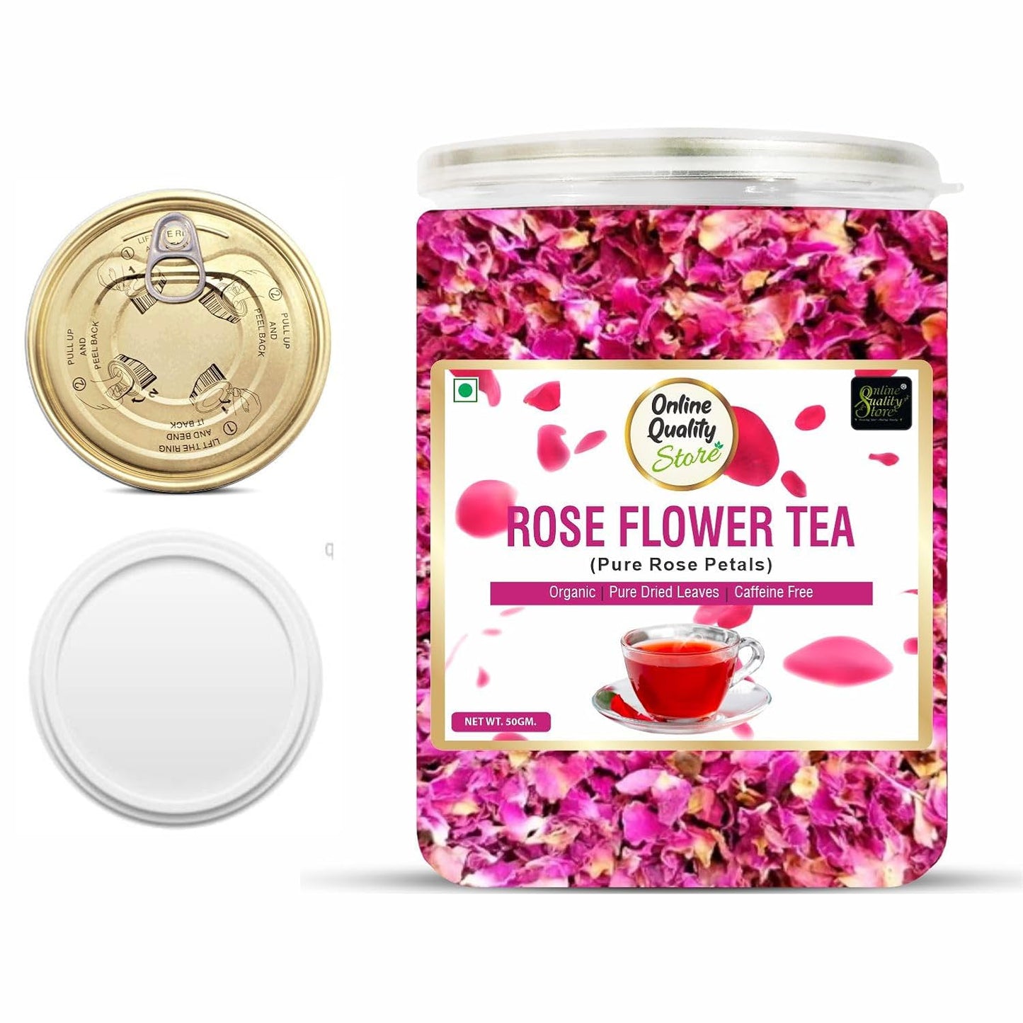 Online Quality Store Natural Rose Flower Tea, Pure Petals, Caffeine Free Herbal, Use for Iced, Cocktails. 50 gm