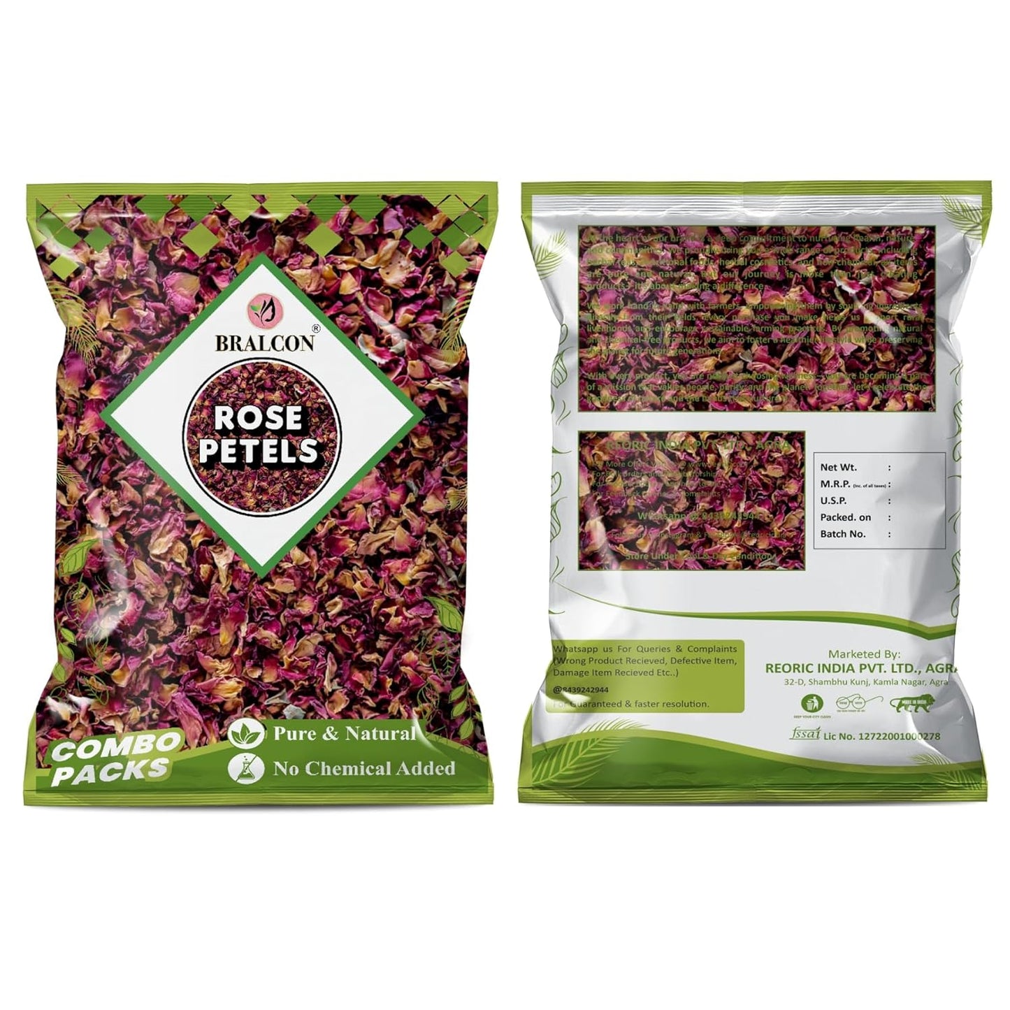 Bralcon Rose Petals - 100 gm, Pure & Natural Sun dried Rose Flowers Petal