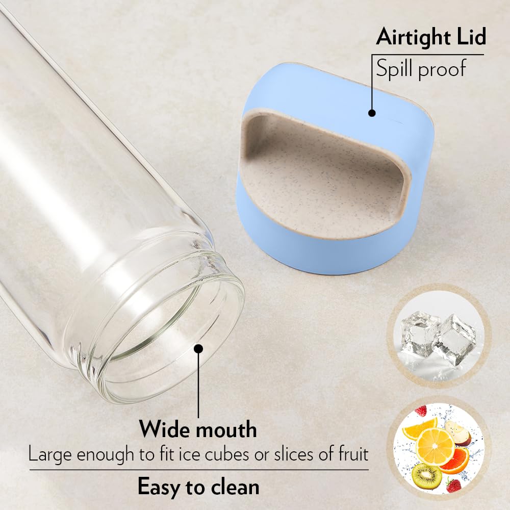 Borosil Neo Glass Water Bottle, 550 ml, Stylish & Transparent