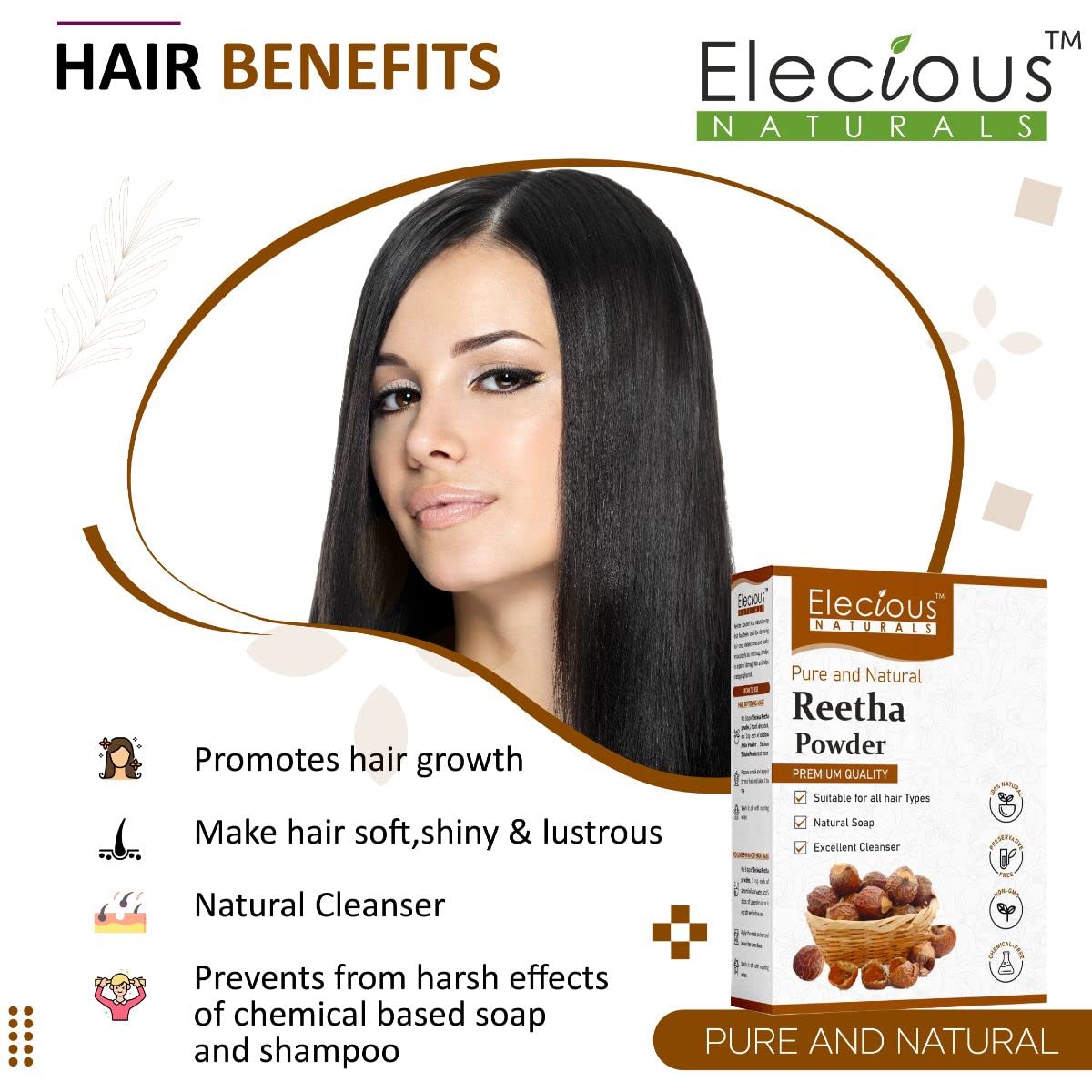 Elecious Pure Reetha Powder for Hair, 200 gm