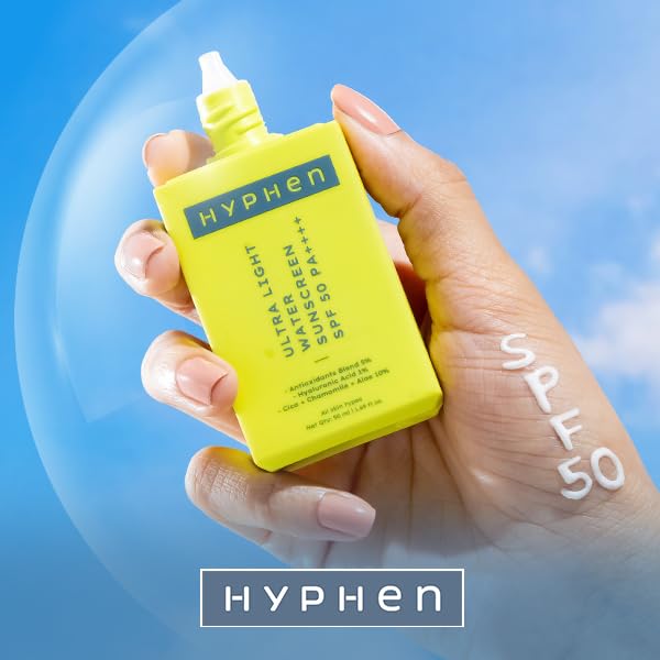 Hyphen All Skin 1% Hyaluronic Ultra Light Water Sunscreen Spf 50 Pa ++++|Broad Spectrum&Blue Light Protection|No White Cast|5% Antioxidants Niacinamide Vitamin E|Korean Sun Cream For Men Women|50Ml