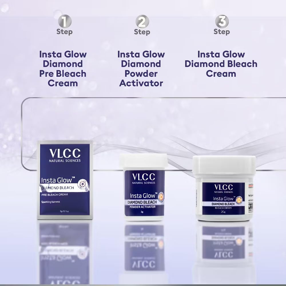 VLCC Insta Glow Diamond Bleach - 60g | With Diamond Powder For Sparkling Fairness | Skin Brightening Bleach | Minimizes Dark Spots, Reduces Facial Hair Visibility