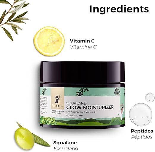 Pilgrim Squalane (Plant) Glow Moisturizer for face with Niacinamide & Vitamin C , 50 gm