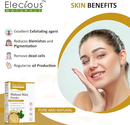 Elecious Natural Multani Mitti Powder, Bentonite Clay, 200 gm