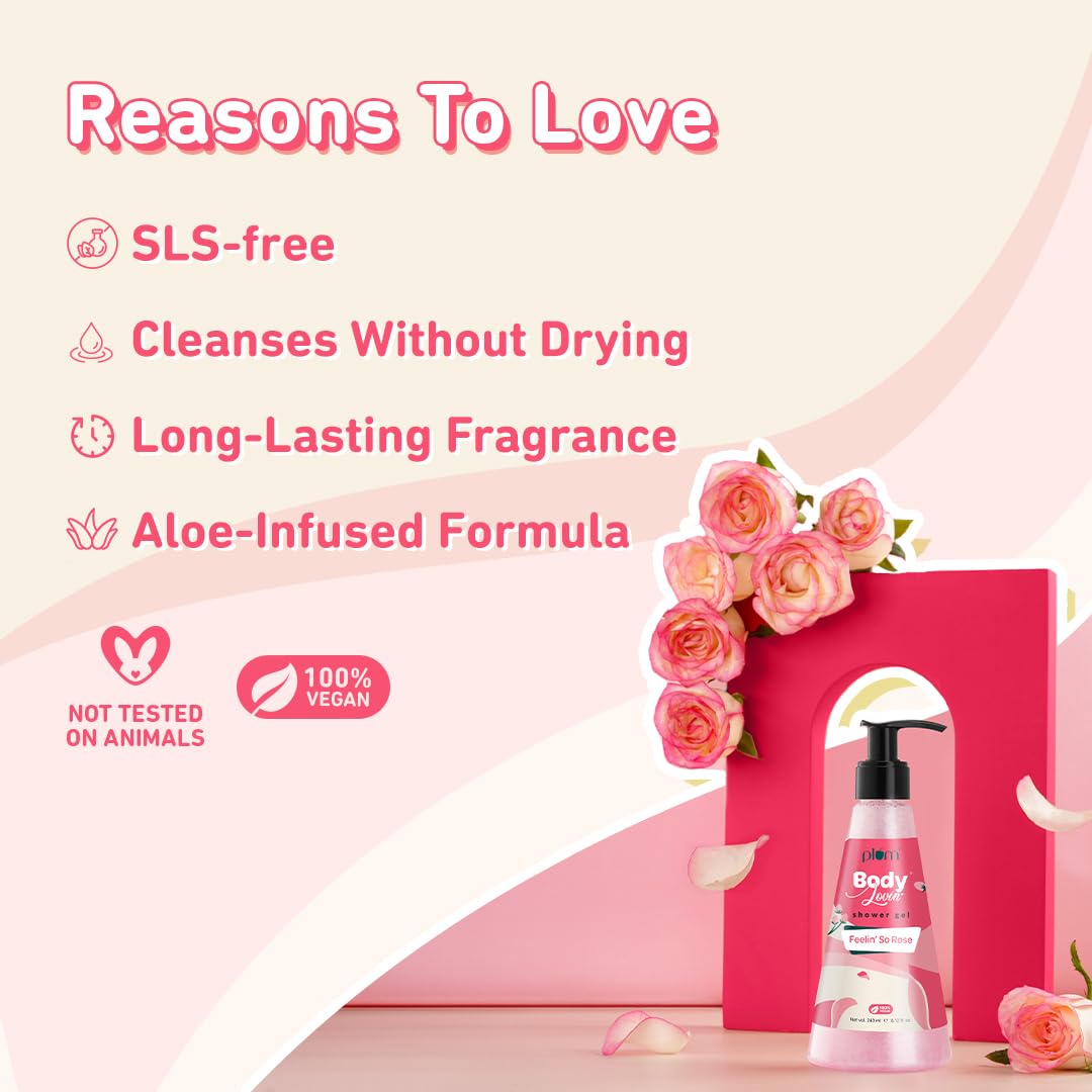 Plum BodyLovin' Feelin' So Rose Shower Gel | | Long Lasting Musky Rose Fragrance , 240 ml