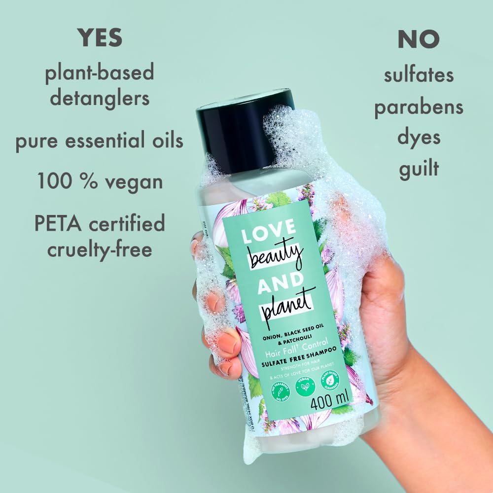 Love Beauty And Planet Onion Oil|| Blackseed & Patchouli Sulfate Free Hairfall Control Shampoo|| No Parabens|| No Dyes|| 400 ml