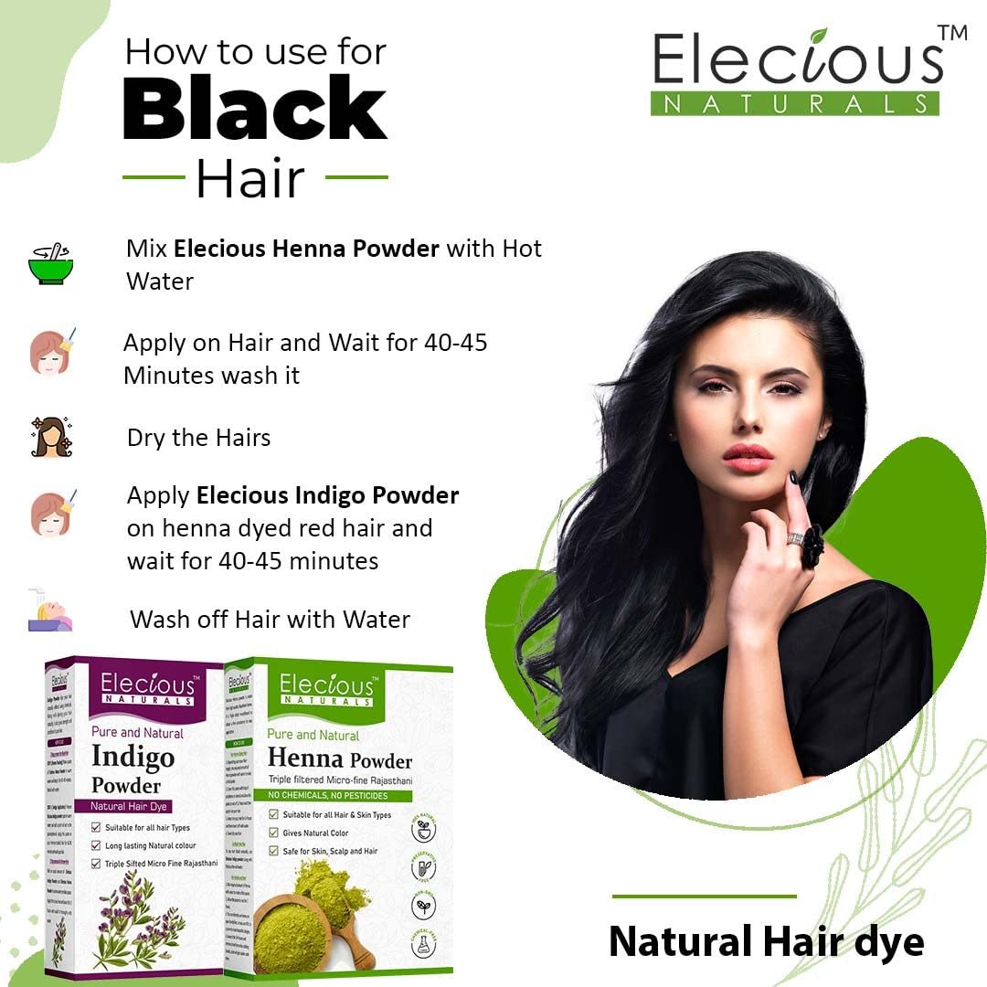 Elecious Naturals Indigo and Henna Powder for Black Hair Natural Hair Dye, 400 gm