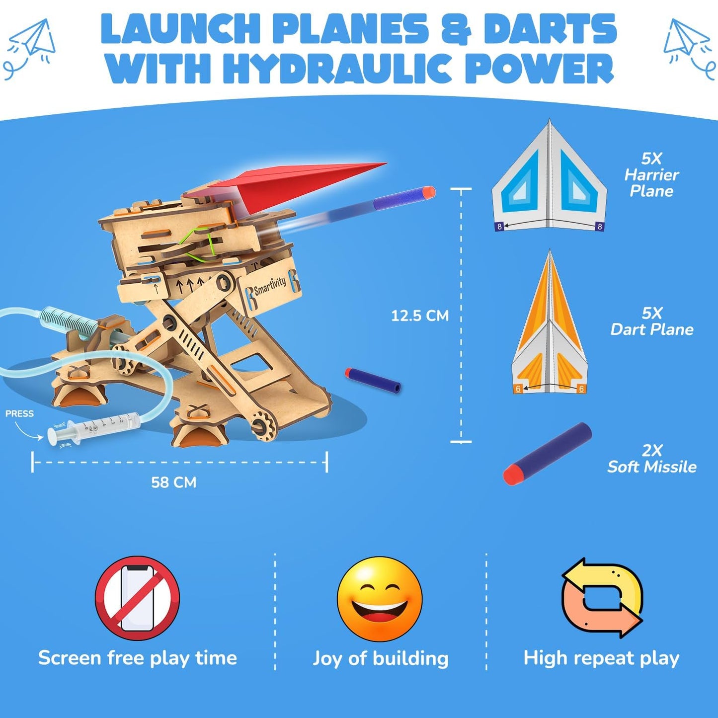 Smartivity 2in1 Hydraulic Aeroplane & Dart Launcher Toy for Kids 6-8-10-12-14 Years Old