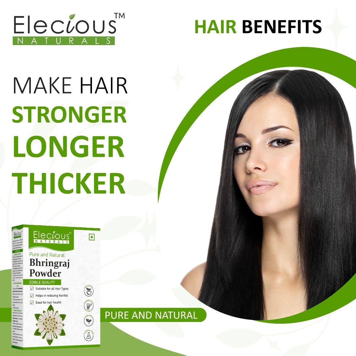 Elecious Pure Bhringraj Powder for hair growth and Eating, 200 gm