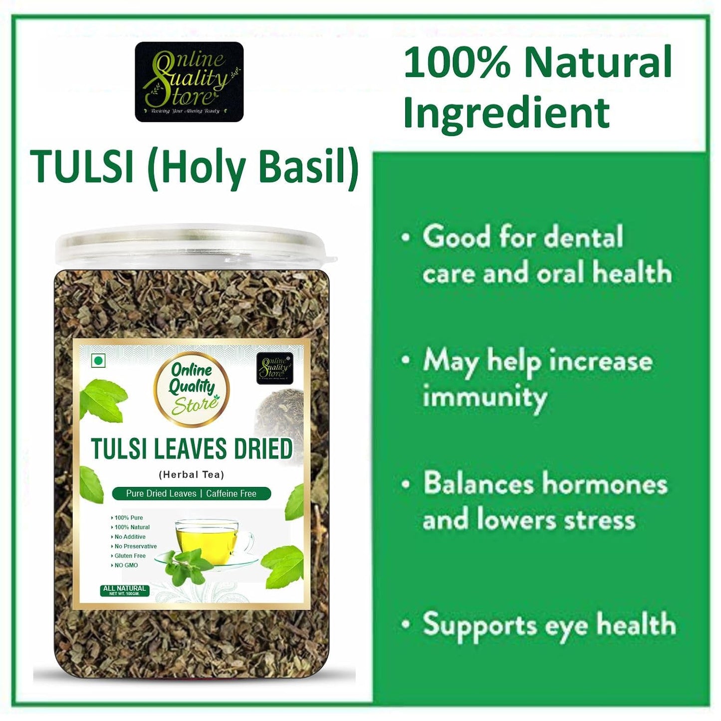 Online Quality Store Tulsi Leaves Herbal Tea, Pure Dried Leaves, 50 gm