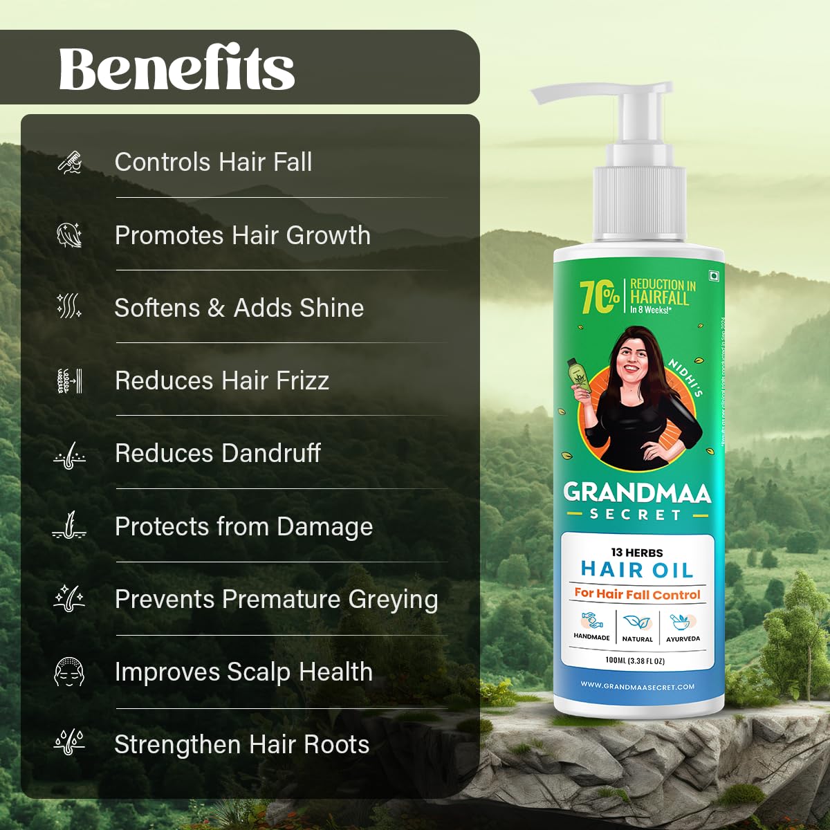 NIDHI’S GRANDMAA SECRET 13 Herbs Hair Oil For Men & Women, 100 ml