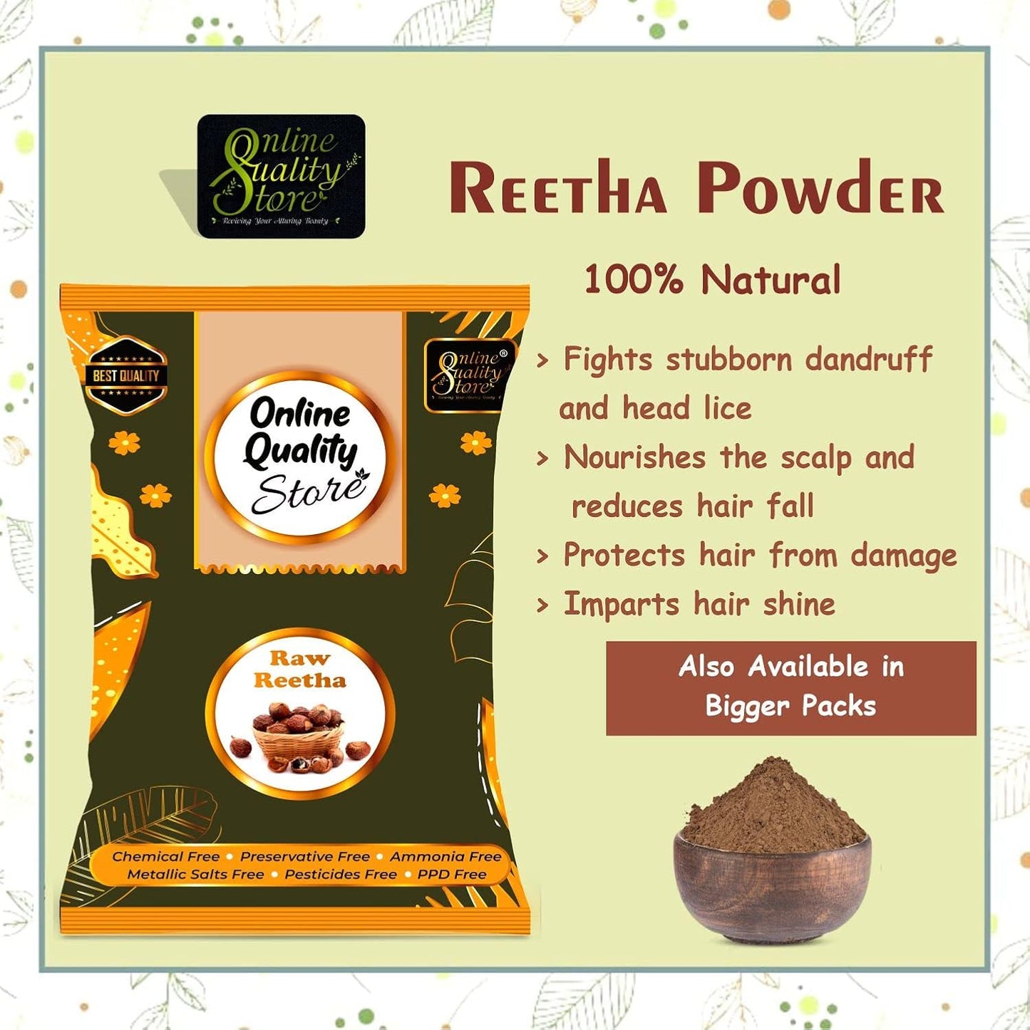 Online Quality Store Reetha Amla Shikakai Powder For Hairs(Reetha 350 Grams,Shikakai 350 Grams, Amla 200 Grams