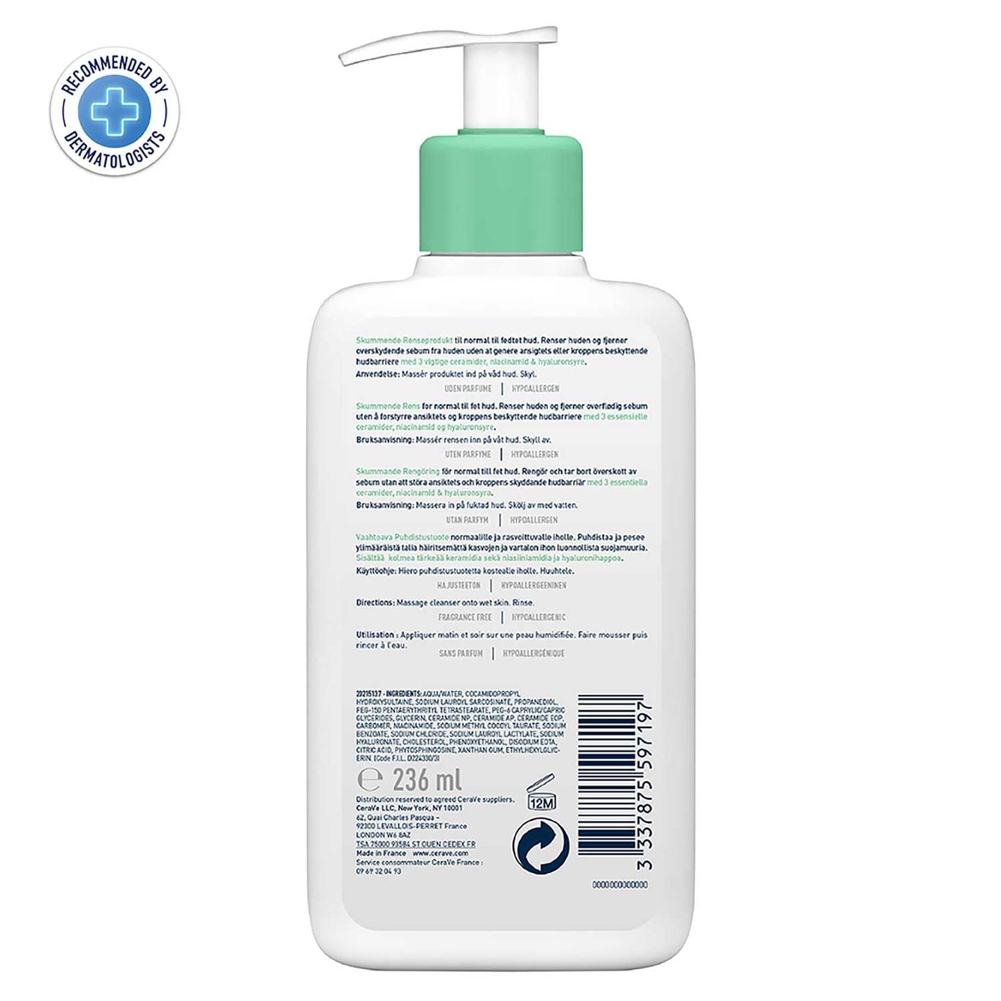 CeraVe Foaming Cleanser For Normal To Oily Skin, 236 ml