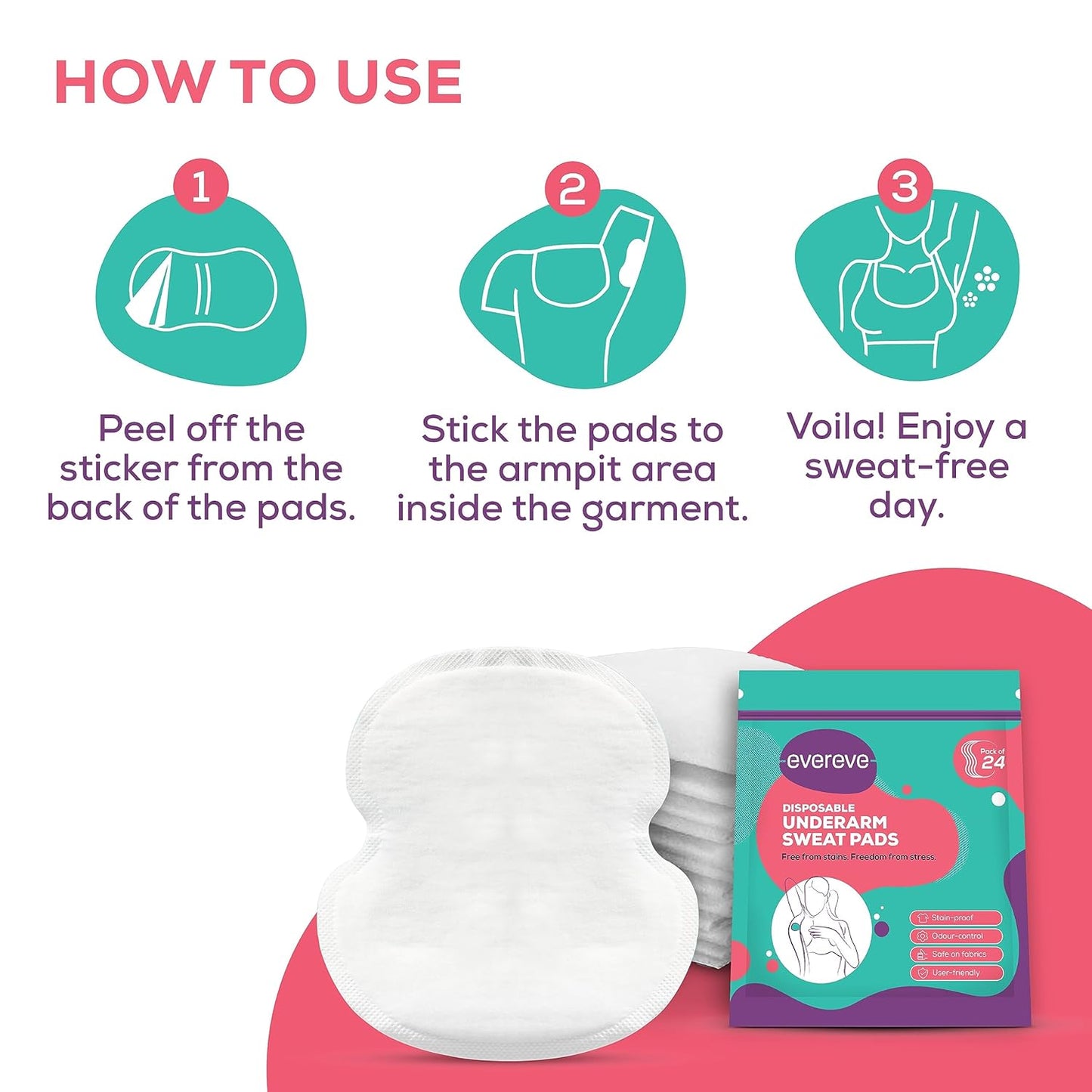 Evereve Disposable Underarm Sweat Pads (24's x 2) 48 pcs for Women & Men, Folded