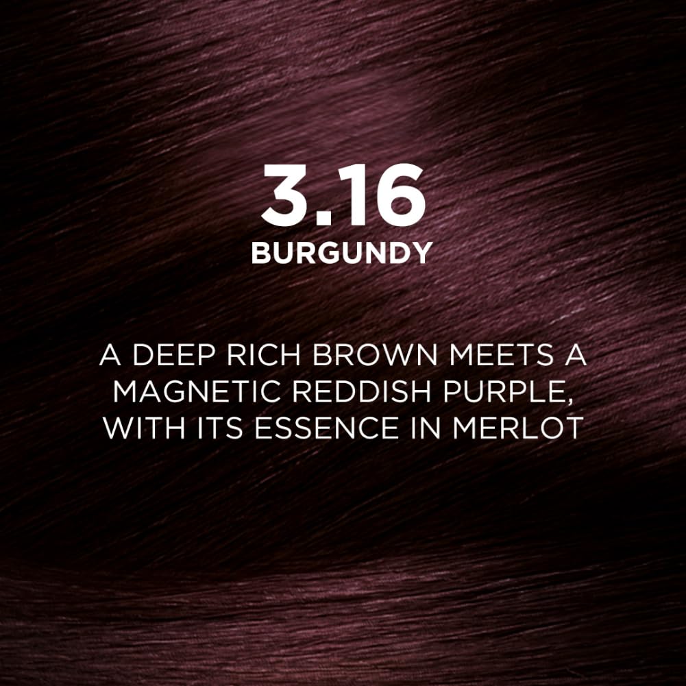 L'Oréal Paris Permanent Hair Colour, Radiant At-Home Hair Colour with up to 100% Grey Coverage, Pro-Keratin, Up to 8 Weeks of Colour, Excellence Crème, 3.16 Burgundy, 72ml+100g