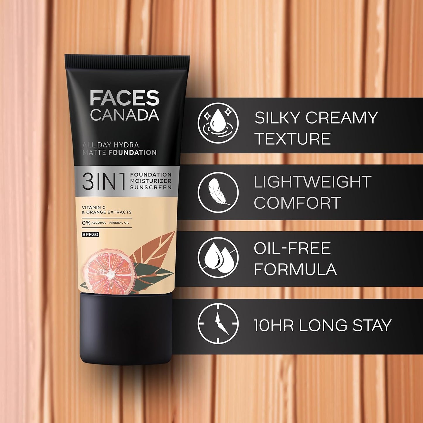 FACESCANADA All Day Hydra Matte Foundation|3-In-1 Foundation + Moisturizer Cream + Spf 30, Rose Ivory 011, 25 ml