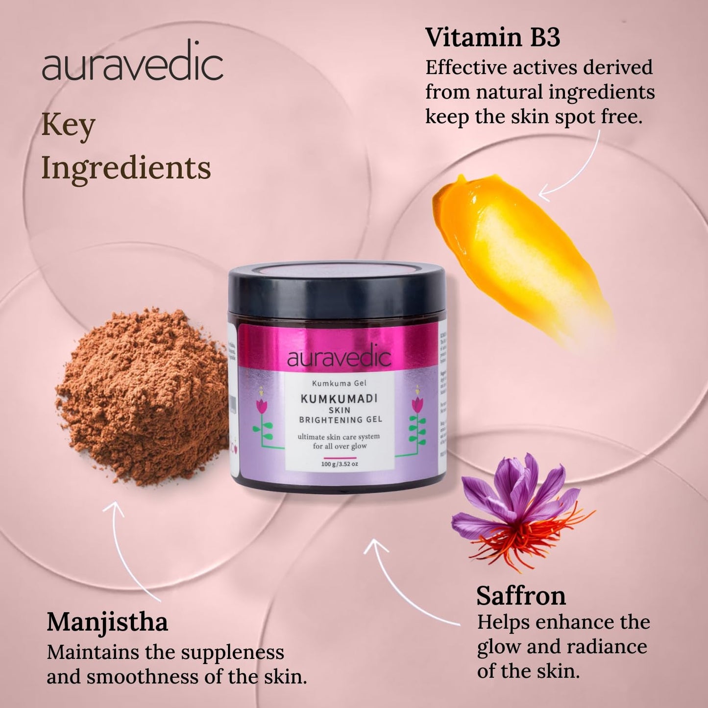 Auravedic Kumkumadi Gel 100g Kumkumadi Tailam Kumkumadi Oil Skin Brightening Gel for pigmentation and dark spot moisturizer for face skin
