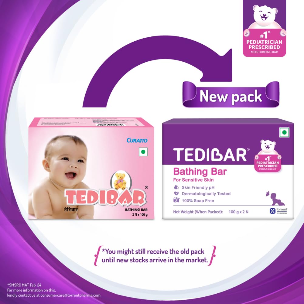 Tedibar Bathing Bar for Babies’ Sensitive Skin, Pack of 2-100 gm