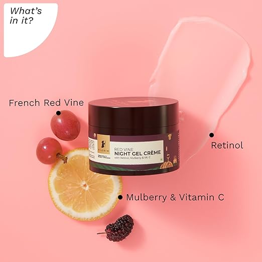Pilgrim French Red Vine Anti Aging Night Cream For Women With Retinol, Mulberry & Vitamin C For Glowing Skin & Skin Repair - 50g