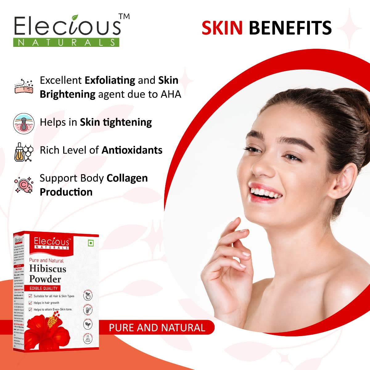 Elecious Hibiscus powder for hair growth, face and skin, 200 gm