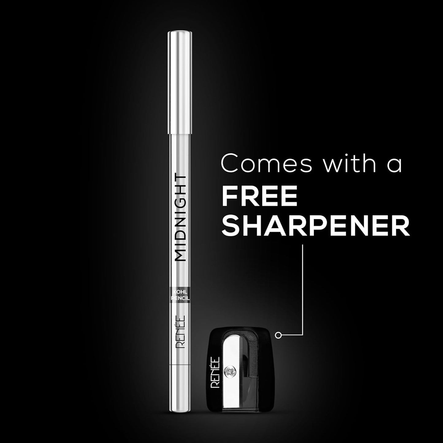 Renee Midnight Kohl Pencil - Smudge proof and Waterproof Kajal - 24 Hrs Long Stay - Darkest Black - 1.5 Gm