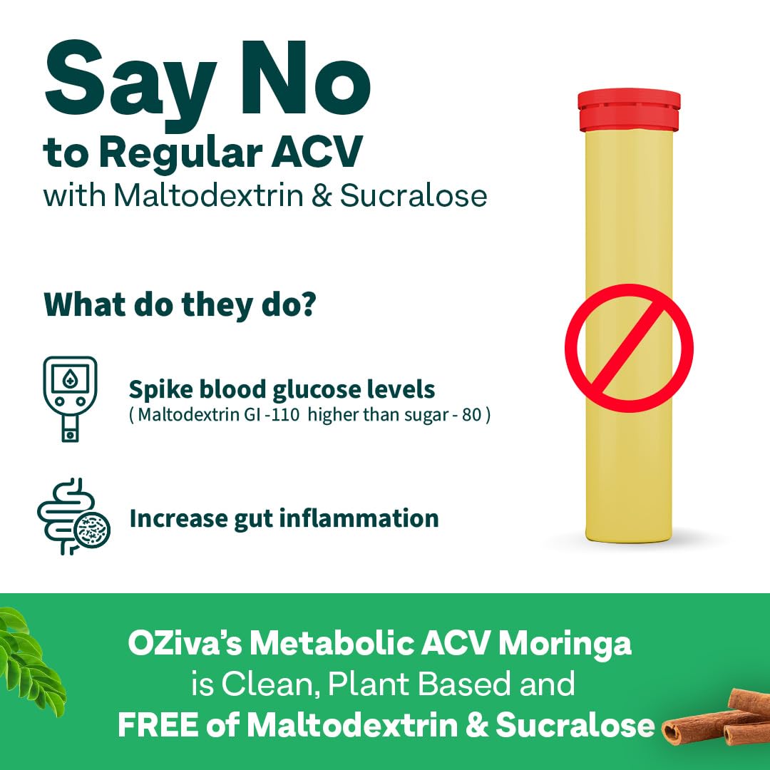 OZiva Acv Moringa, Control Cravings, Apple Cider Vinegar, Cinnamon, Guggul, Green Apple, Pack Of 2