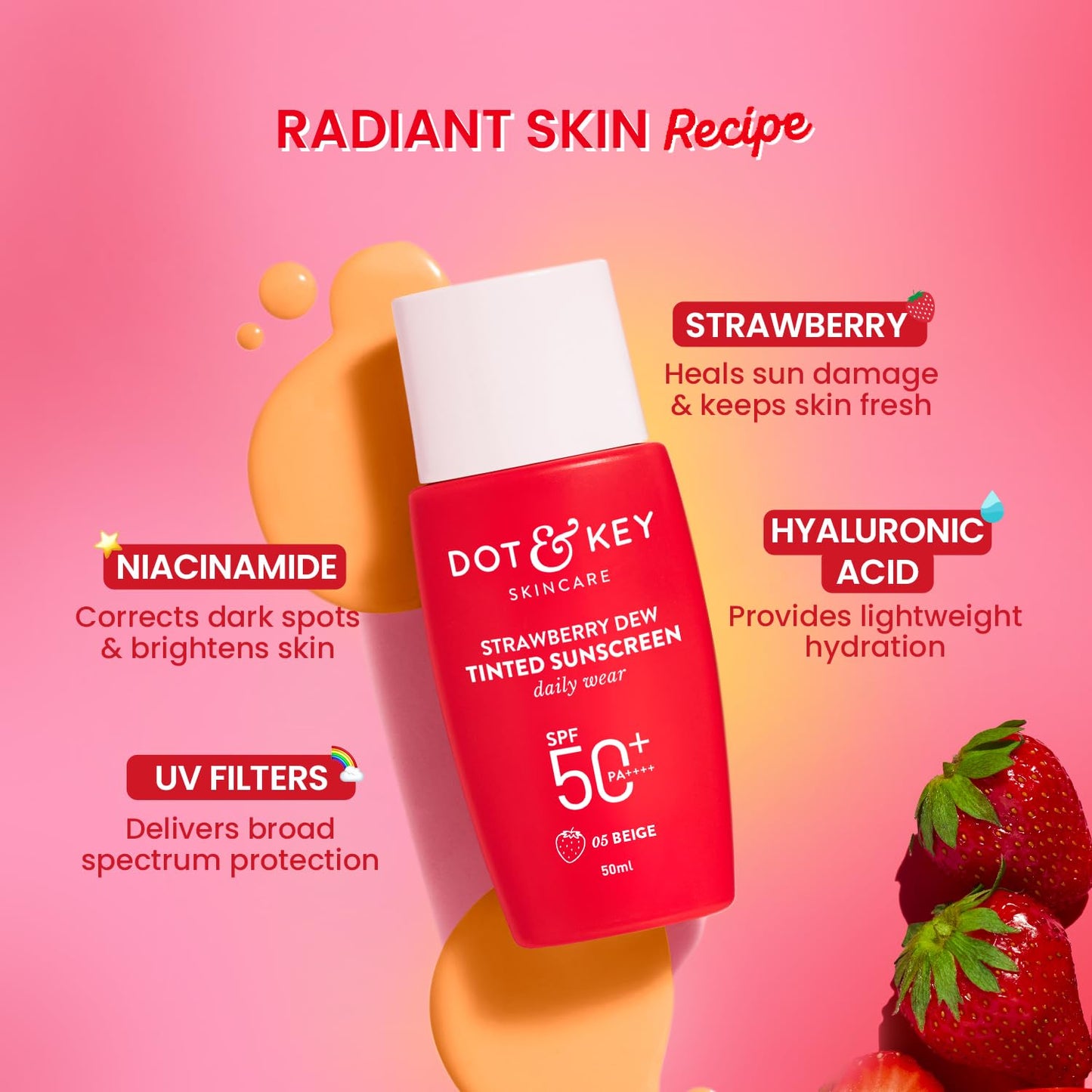 Dot & Key Strawberry Dew Tinted Sunscreen SPF 50+ Pa++++ - 05 Beige, 50 ml