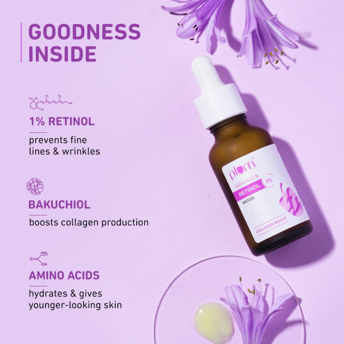 Plum 1% Retinol Anti Aging Night Face Serum with Bakuchiol , 20 ml