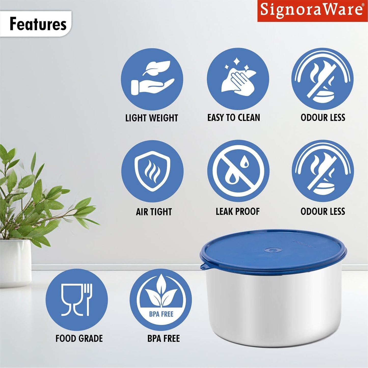 Signora Ware Store Well Stainless Steel Jumbo Container 3Ltr, Modblue