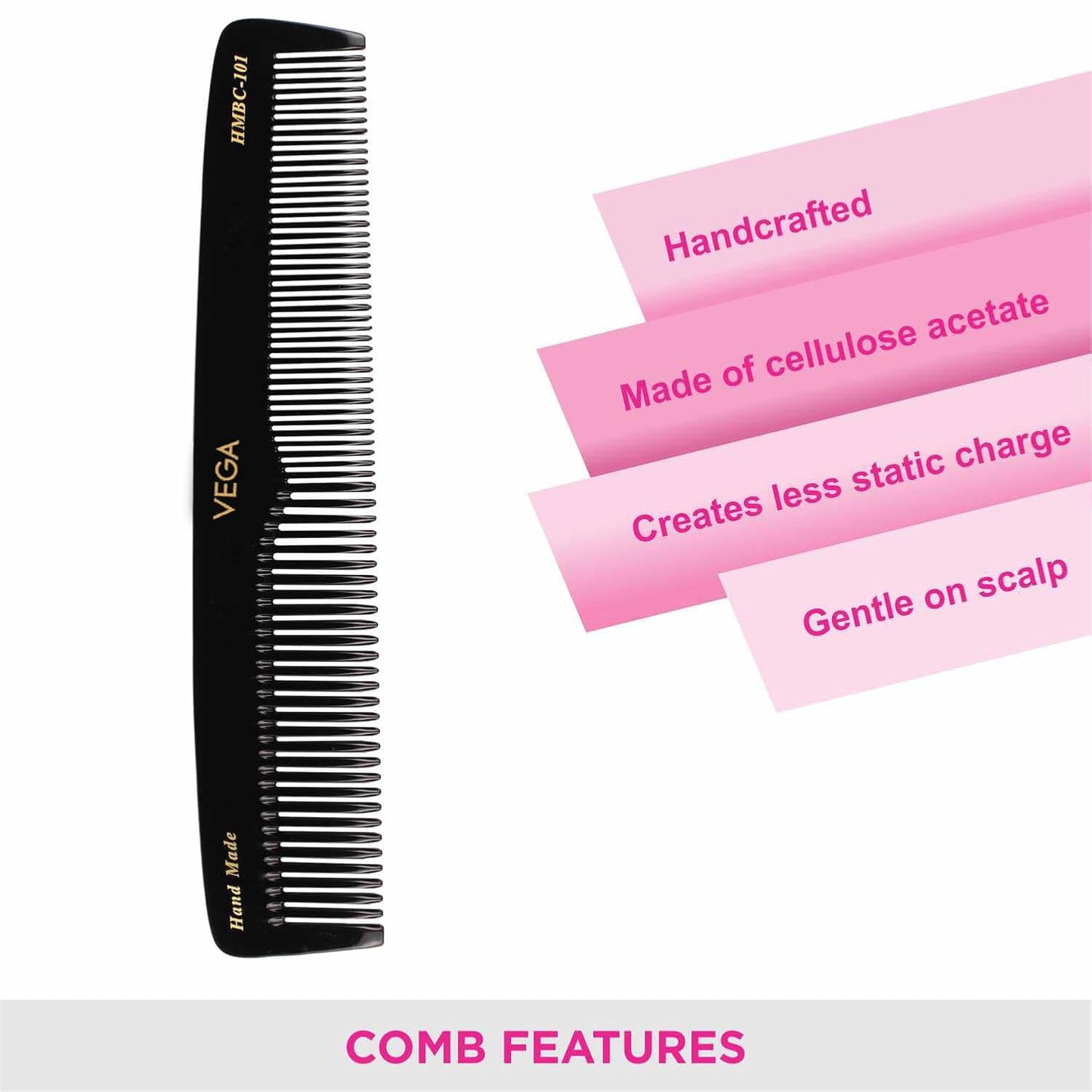 Vega Graduated Dressing Comb, 9-inch, Black